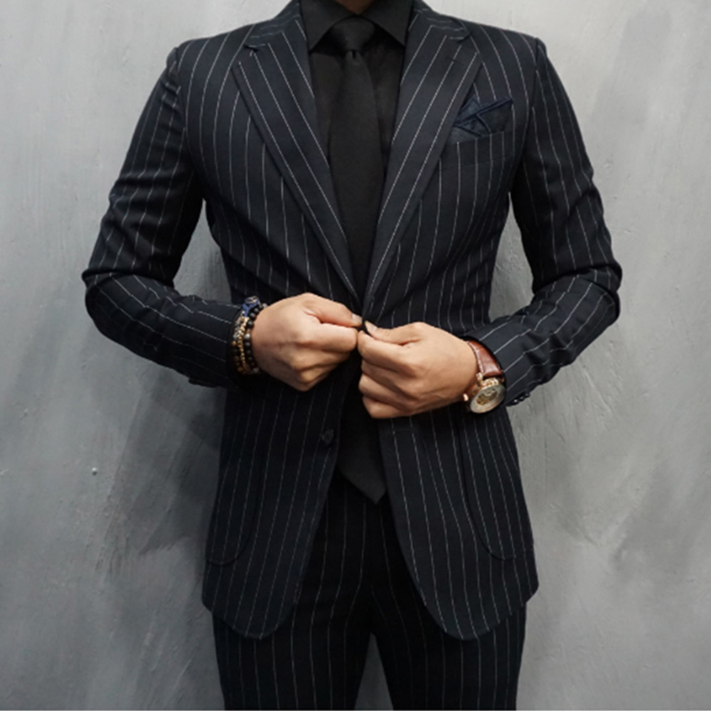 Large Men Formal Wear - Trajes de hombre a rayas negras,